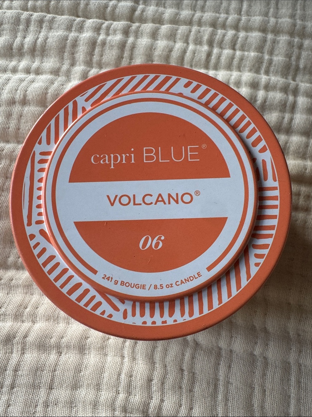 capri BLUE Volcano 06 Orange Tin Candle